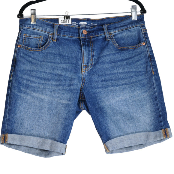 Old Navy Denim Shorts Women Size 10 Blue Stretch Cuffed Pockets Casual Summer - Picture 1 of 5